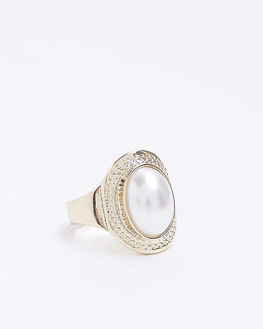 River Island White Gold Pearl Ring