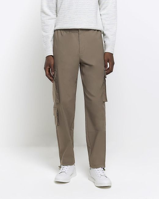 River Island White Grey Slim Fit Smart Techy Cargo Trousers for men