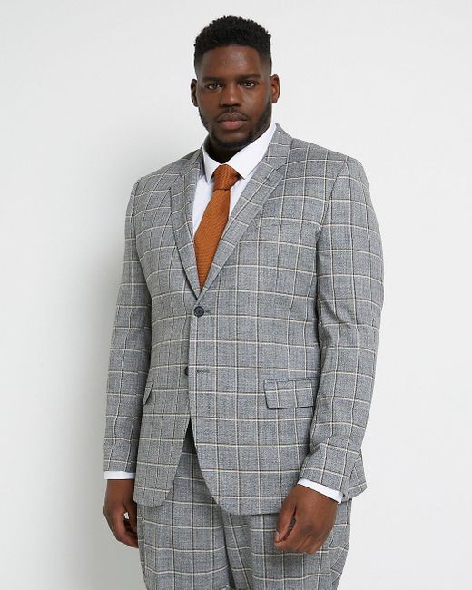 Tall Grey Slim Fit Check Suit Jacket 