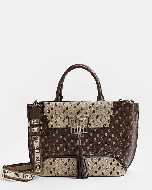 River Island Ri Monogram Tote Bag in Brown (Metallic) Lyst