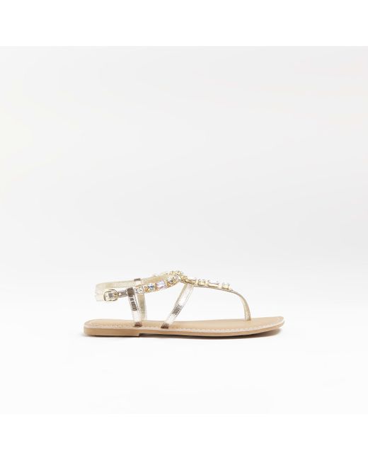 River Island Multi Colour Leather Embellished Flat Sandals in White | Lyst  UK
