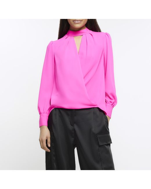 River Island Pink Cut Out Wrap Blouse