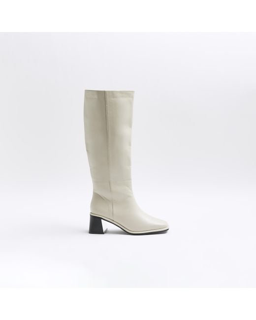River Island White High Leg Heeled Boots