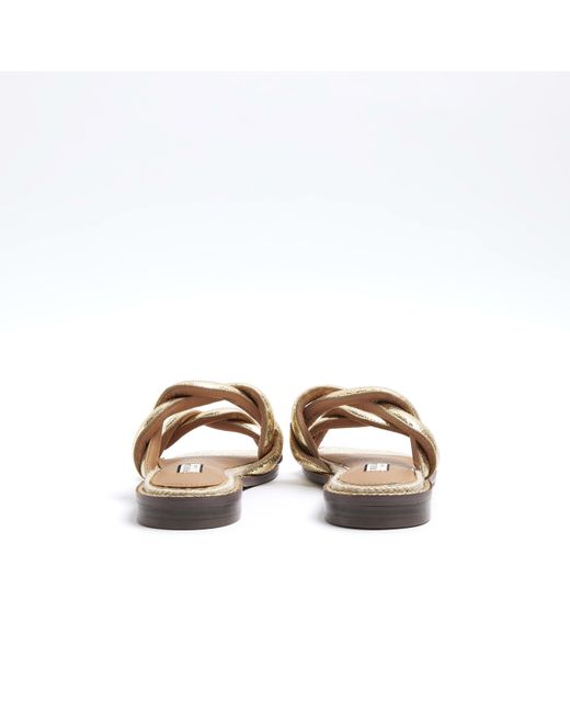 River Island Metallic Leather Twisted Strap Mule Sandals