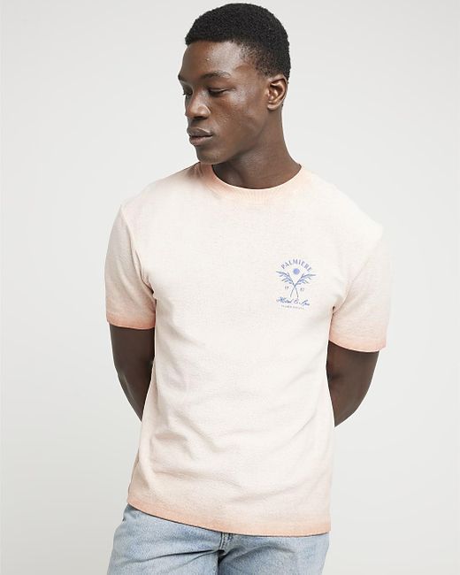 River Island Blue Washed Orange Regular Fit Graphic T-shirt for men