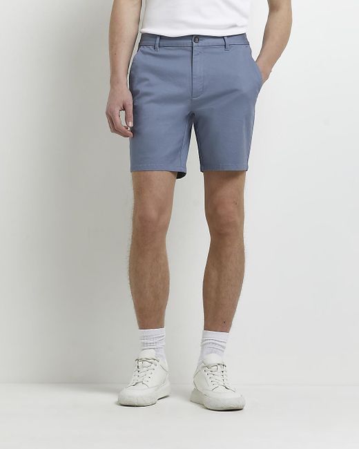 Blue Skinny Fit Chino Shorts 