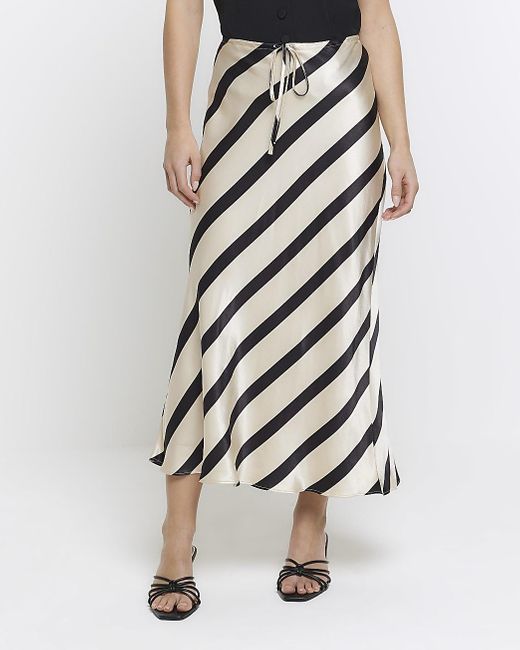 River Island White Petite Black Satin Stripe Midi Skirt