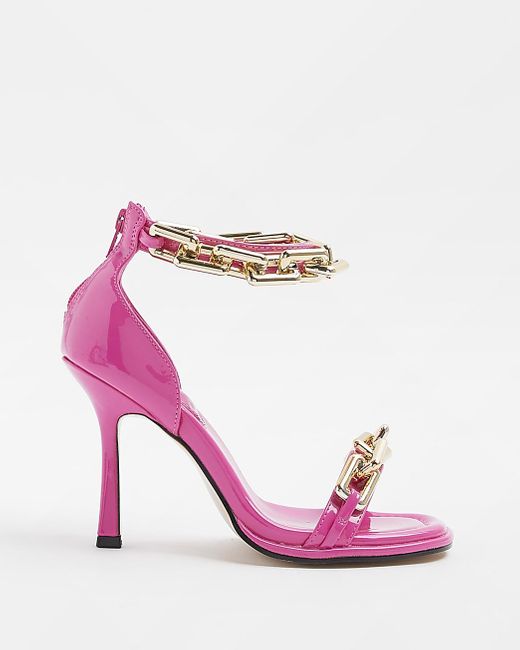 River Island Pink Chain Detail Heeled Sandals | Lyst UK