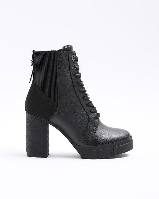 River Island Black Lace Up Heeled Ankle Boots