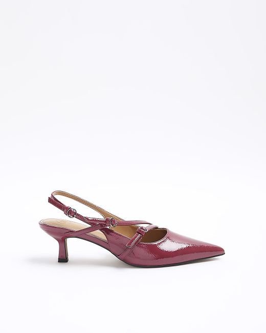 River Island Pink Red Strappy Heeled Sling Back Court Shoes
