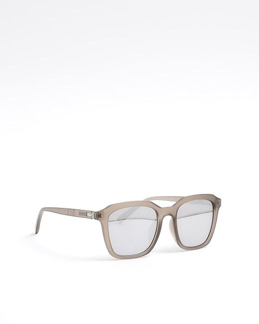 River Island Metallic Grey Mirror Lenses Square Sunglasses for men
