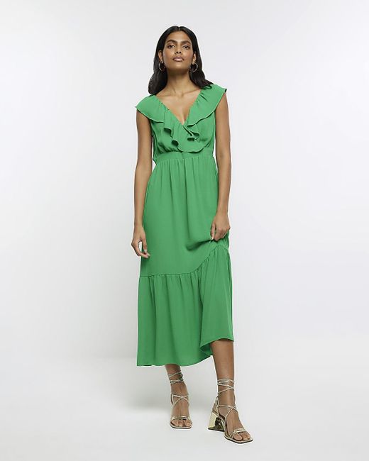 River Island Green Frill Swing Maxi Dress | Lyst