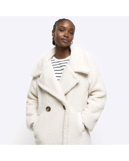 River Island Blue Cream Borg Oversized Coat