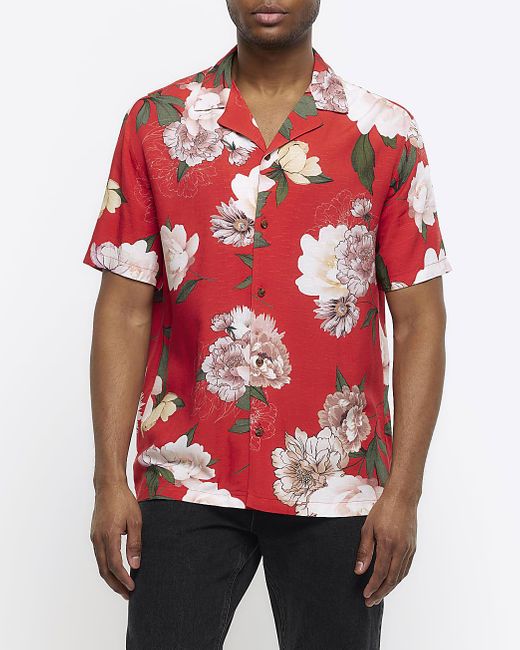 River Island Red Floral Revere Shirt for men