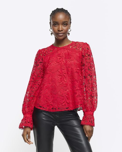 River Island Red Lace Blouse
