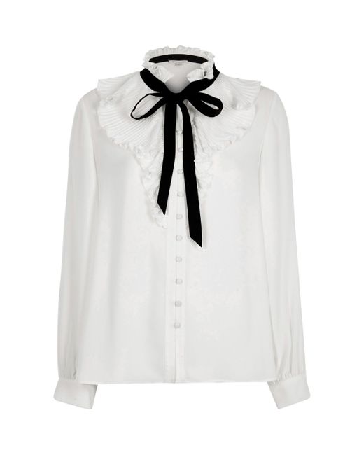 White Frill Neck Pussybow Blouse | Lyst
