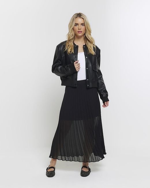 River Island Petite Black Pleated Sheer Midi Skirt