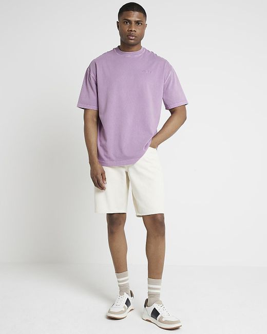 River Island Purple Oversized Fit Embroidered T-shirt for men