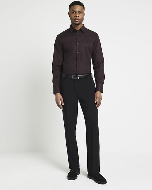 River Island Black Brown Slim Fit Premium Smart Shirt for men