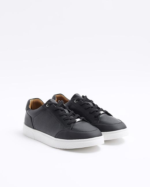 River Island White Black Textured Lace Up Trainers for men