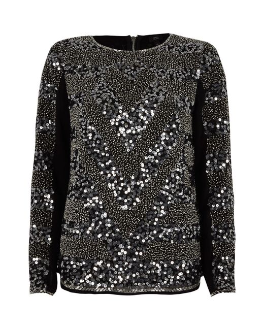 Black Sequin Embellished Long Sleeve 