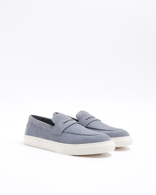 River Island White Blue Suede Loafers for men