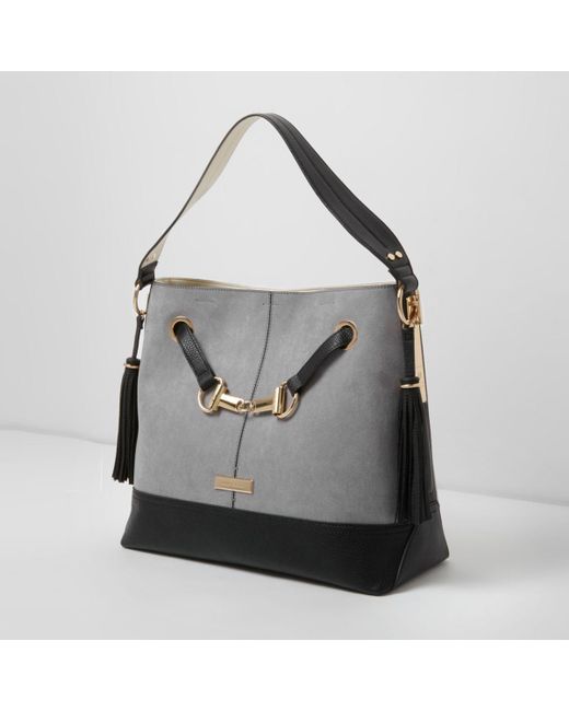 river island grey tab side slouch bag
