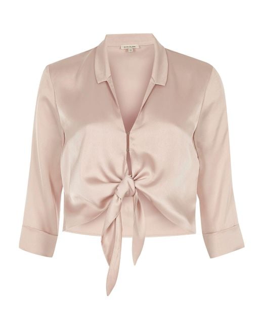 River Island Pink Satin Tie Front Cropped Shirt