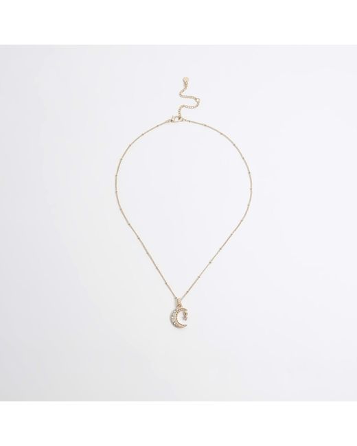 River Island White Gold Moon Necklace