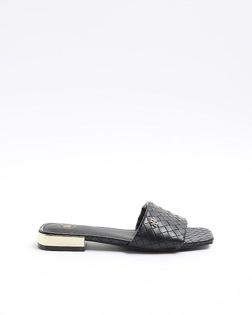 River Island Black Wide Fit Woven Flat Sandals