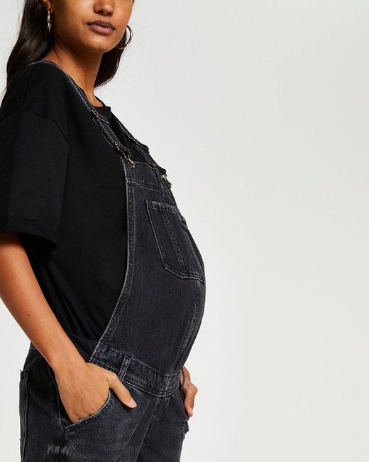 Black Denim Maternity Dungarees | Lyst 