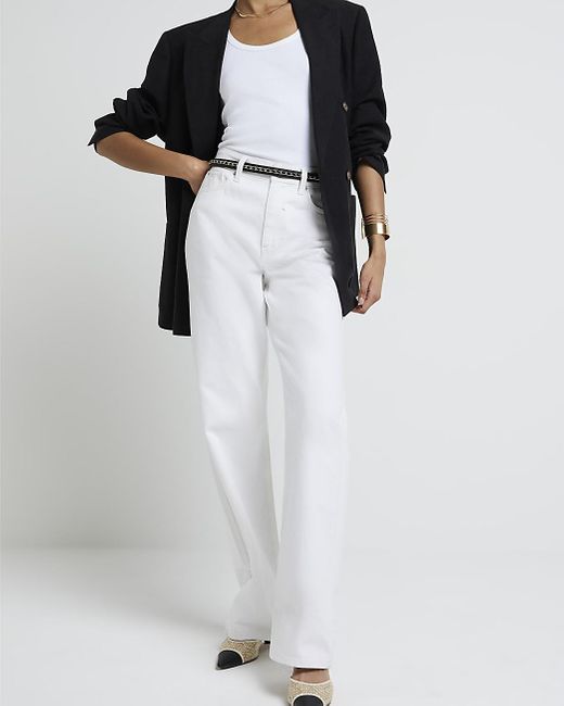River Island White High Waisted Relaxed Straight Jeans