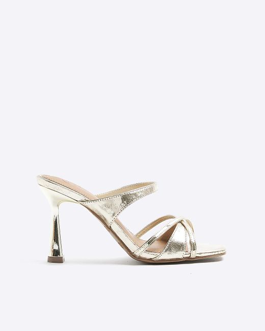 River Island White Gold Cross Strap Heeled Mule Sandals