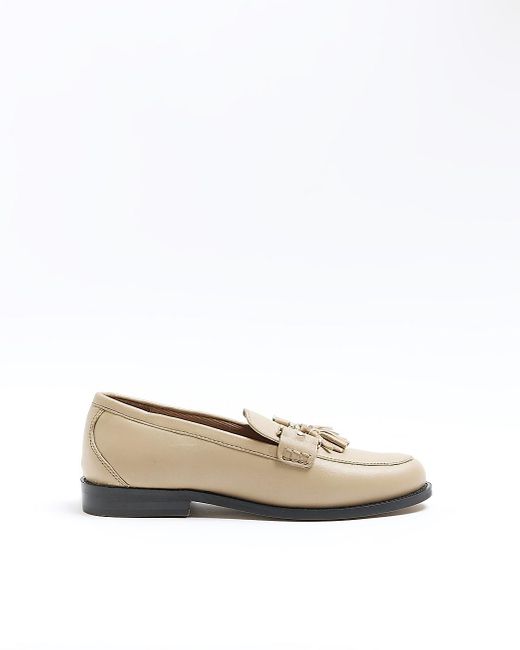 River Island White Beige Tassel Leather Loafers