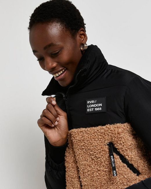 River Island Synthetic Black Borg Cropped Puffer Coat - Lyst