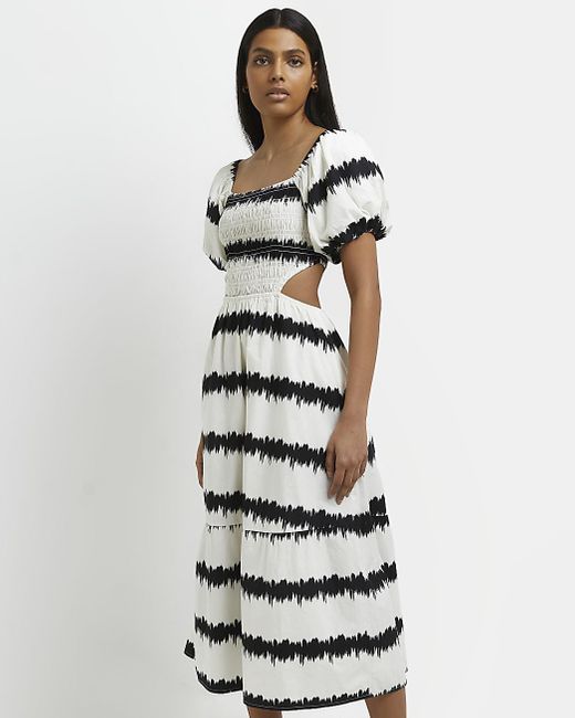 River Island Black Striped Smock Midi 