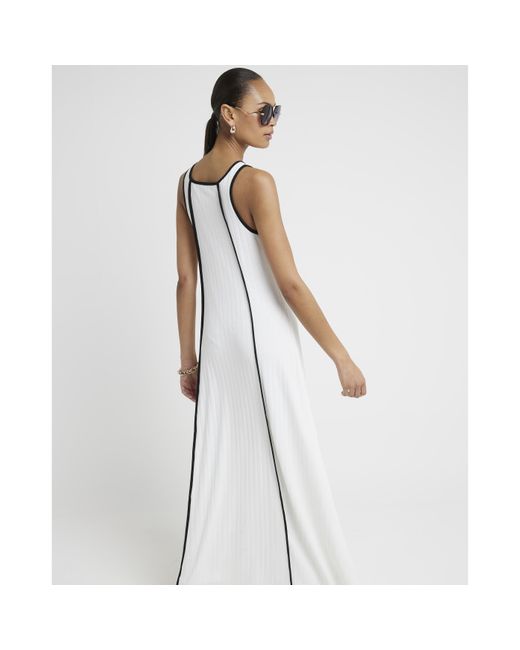 River Island White Ribbed Taped Swing Maxi Dress