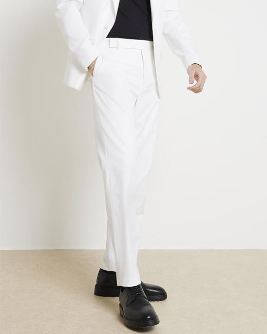 River Island White Slim Fit Tuxedo Suit Trousers for men