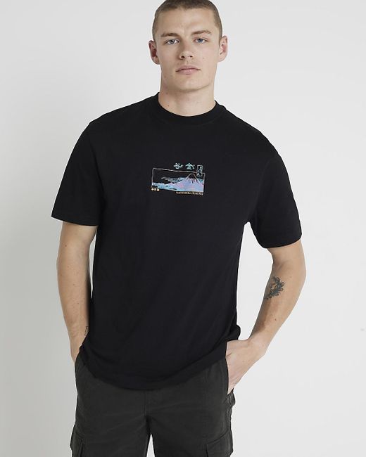 River Island Black Graphic Print T-shirt for men