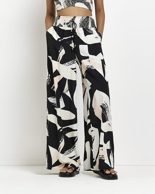River Island Cream Print Wide Leg Beach 
