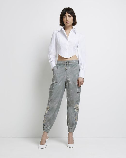 River Island Embroidered Cargo Trousers 