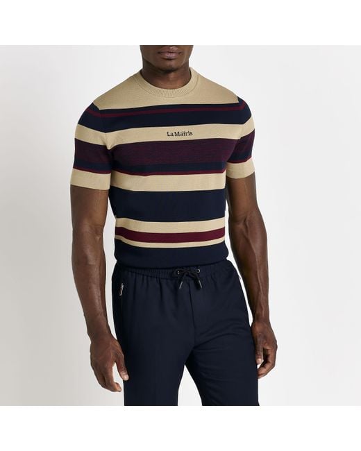 River Island Red Slim Fit Stripe Knitted T-shirt for men