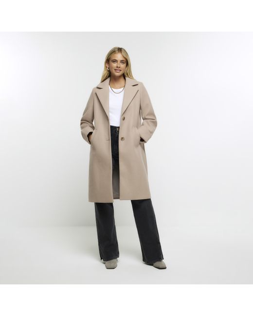 River Island Natural Brown Rolled Sleeve Longline Coat