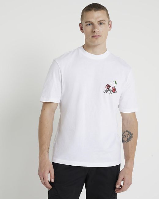 River Island White Graphic Print Dice T-shirt for men