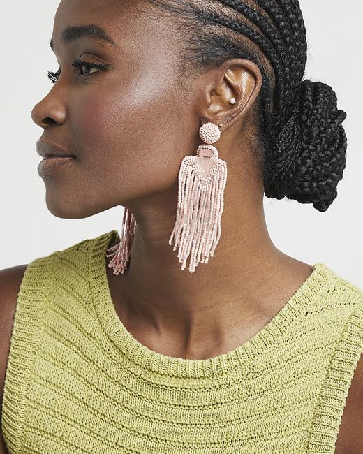 River Island Pink Beaded Tassel Drop Earrings