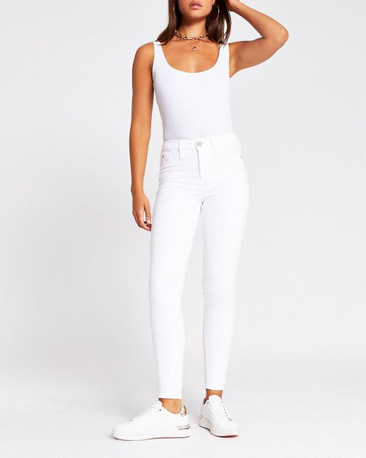 River Island Denim White Molly Mid Rise Skinny Jeans - Lyst