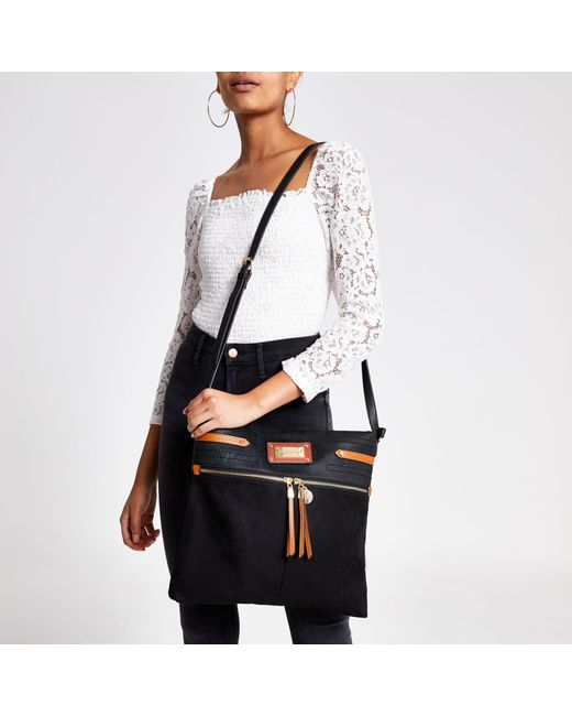 river island black messenger bag