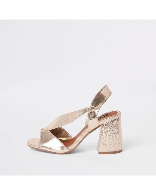 River Island Wide Fit Heeled Sandals in Metallic | Lyst Canada