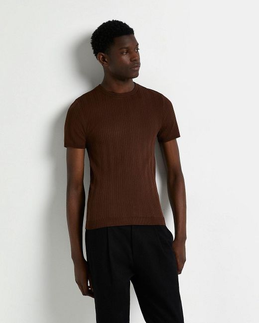 River Island Brown Muscle Fit Ribbed 