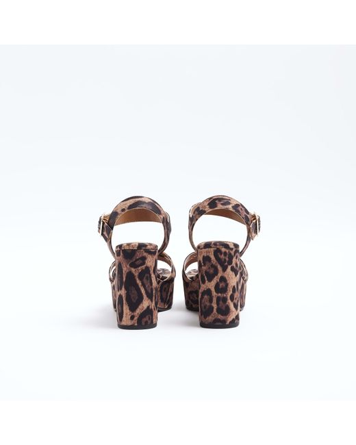 River Island Pink Brown Strap Leopard Print Platform Sandals